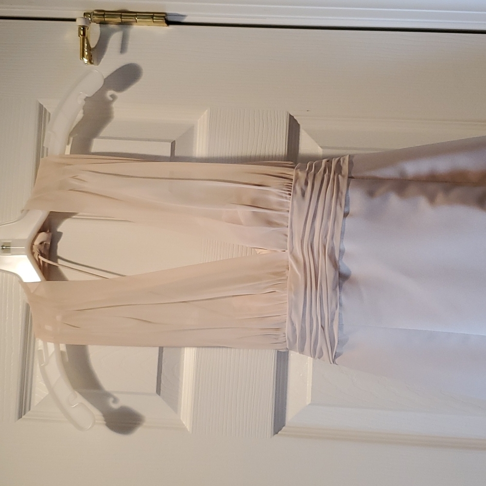 David's Bridal beige bridesmaid dress
